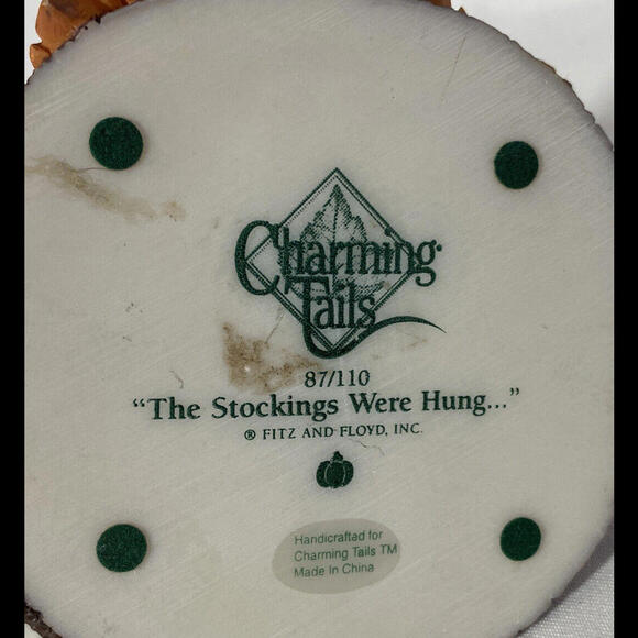 Charming Tails ~ THE STOCKINGS WERE HUNG ~ Mice at Fireplace ~ Fitz and Floyd - Picture 9 of 9